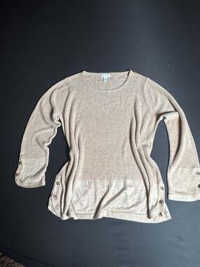 Calvin Klein Ribbed Tunic Sweater Size XL Tan Gold Button Details
